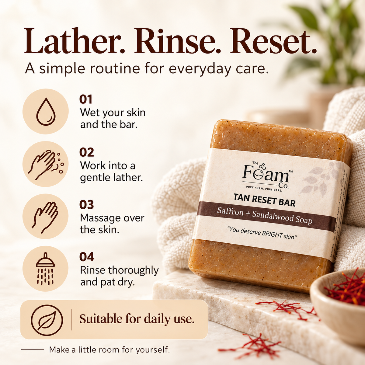 Tan Reset Bar | Saffron & Sandalwood Bathing Soap